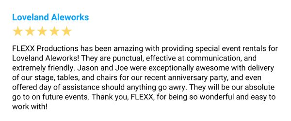 Five-star Google review from Loveland Aleworks