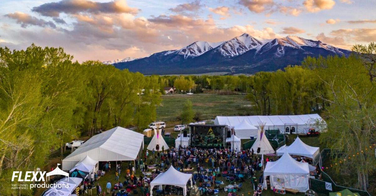 Tent rentals set up at a mountainside Oktoberfest celebration